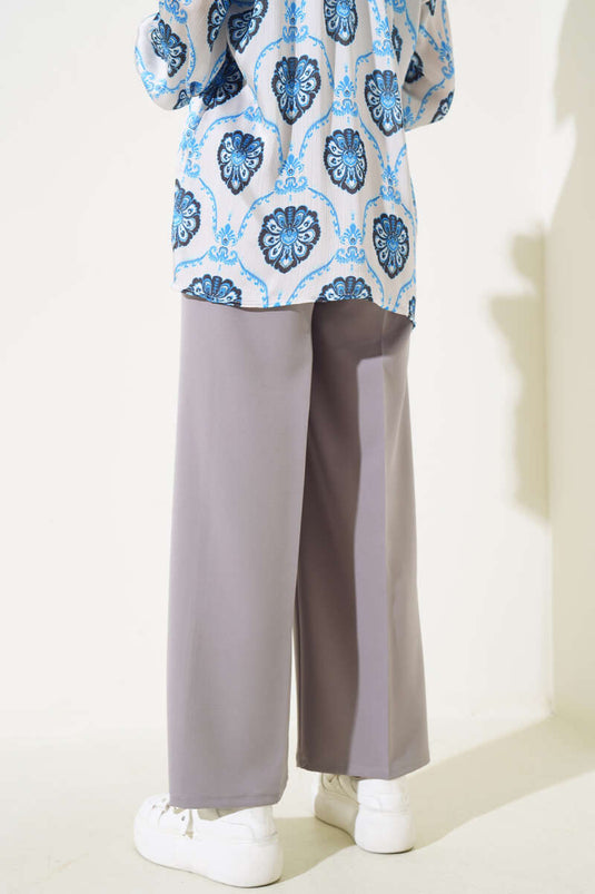 Kuşak Bağlamalı Dabıl Pantolon Gri