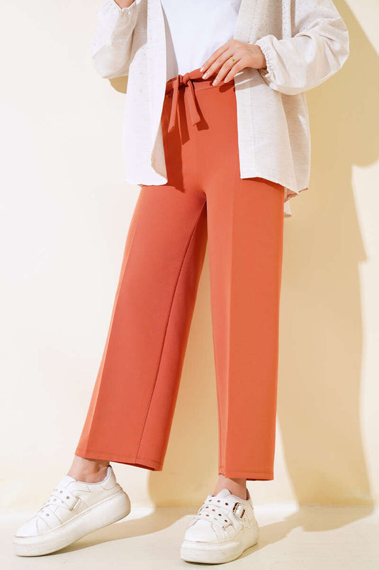 Kuşak Bağlamalı Dabıl Pantolon Kiremit