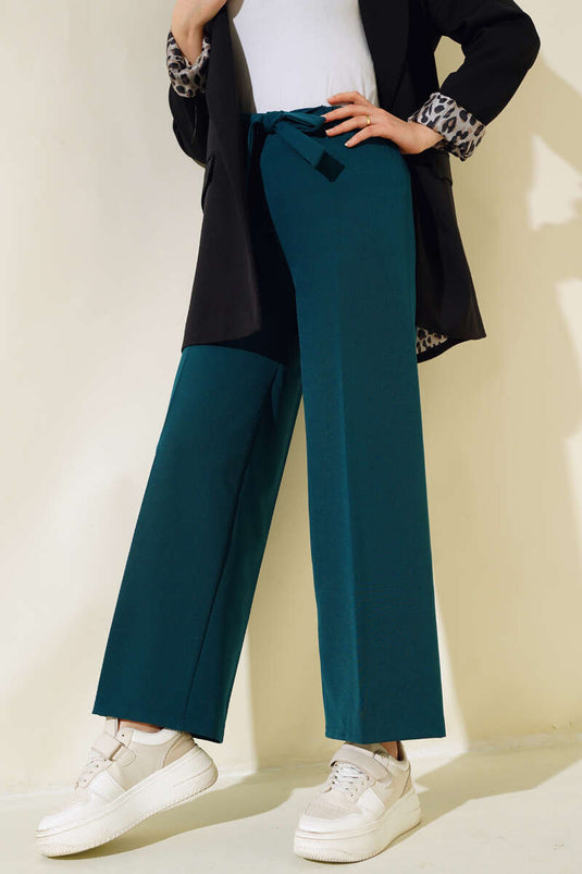 Hose mit Gürtelschnürung, Smaragdgrün