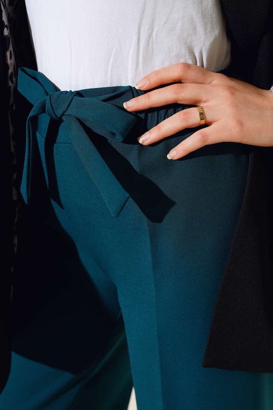 Belted Wide Leg Trousers Emerald Green