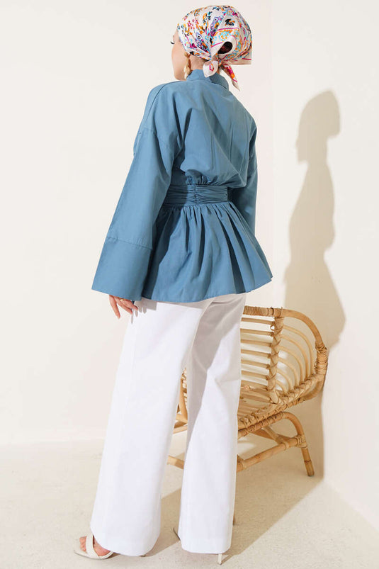 Belted Half-Button Tunic Indigo