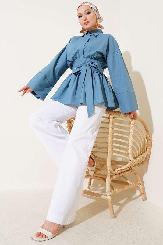 Belted Half-Button Tunic Indigo