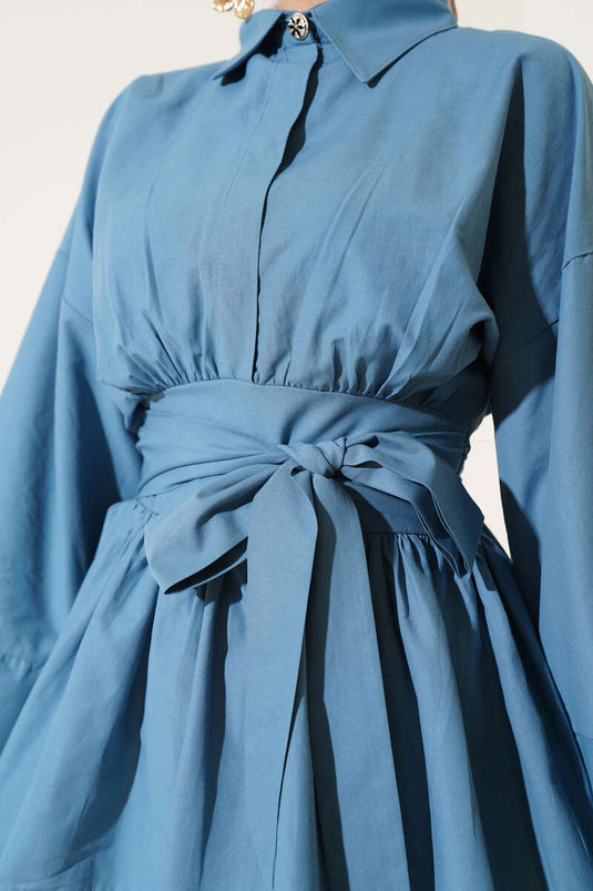 Belted Half-Button Tunic Indigo
