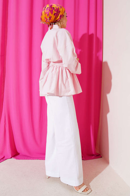 تونيك وردي بنصف أزرار وحزام مكشكش