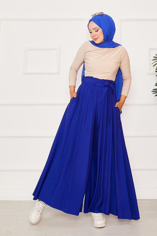 Kuşak Detaylı Etek Pantolon Saks