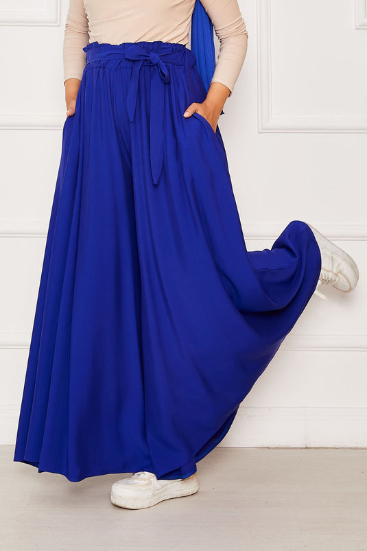 Kuşak Detaylı Etek Pantolon Saks