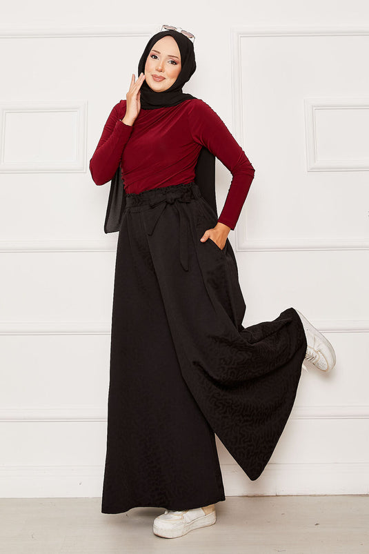 Jupe-pantalon en jacquard avec détail ceinture noir