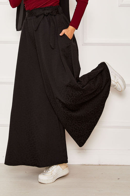 Jupe-pantalon en jacquard avec détail ceinture noir