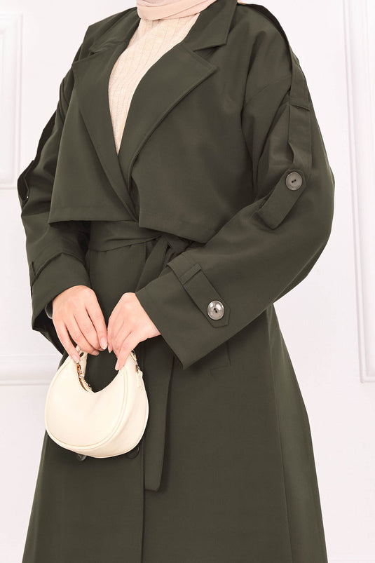 Trench-coat kaki à épaulettes et ceinture