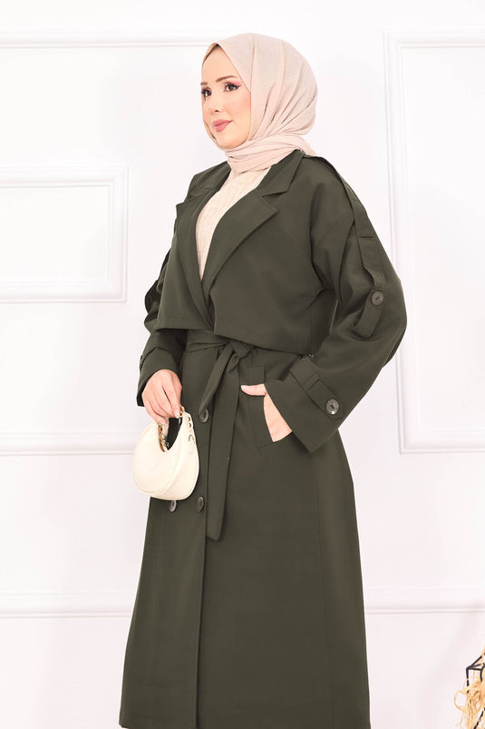 Trench-coat kaki à épaulettes et ceinture