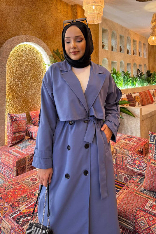 Trench-coat avec ceinture et épaulettes en indigo