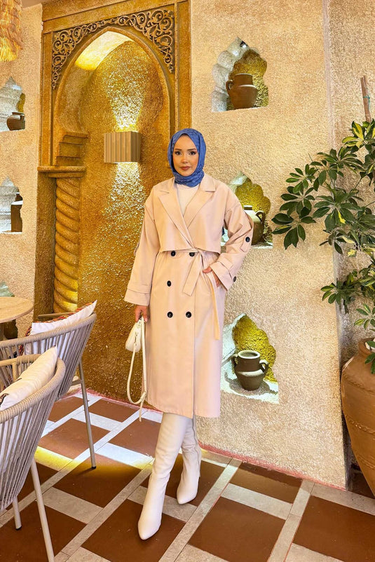 Trench-coat avec ceinture et épaulettes, couleur crème