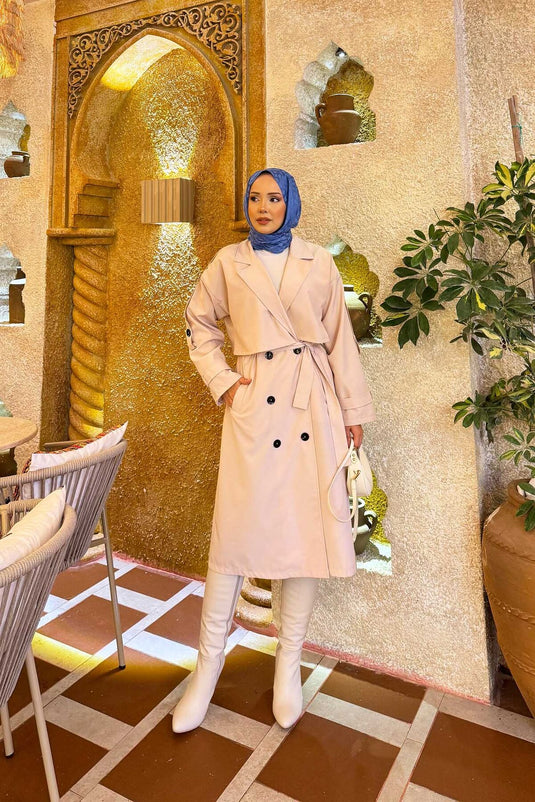 Trench-coat avec ceinture et épaulettes, couleur crème