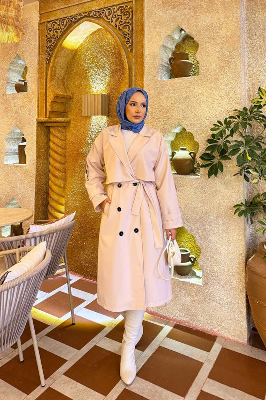 Trench-coat avec ceinture et épaulettes, couleur crème