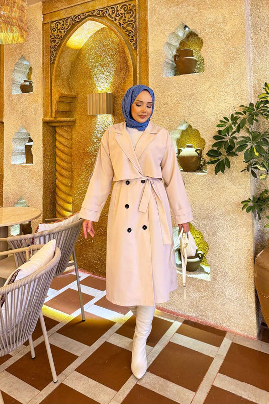 Trench-coat avec ceinture et épaulettes, couleur crème