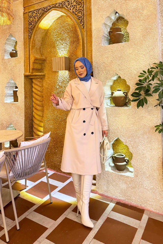 Trench-coat avec ceinture et épaulettes, couleur crème