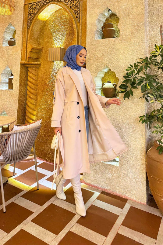 Trench-coat avec ceinture et épaulettes, couleur crème