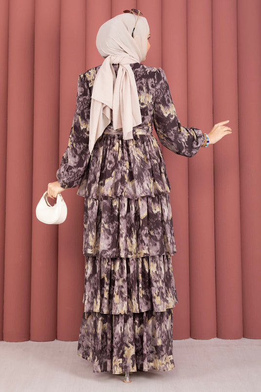 Belt-Detail Yoryo Chiffon Dress Brown