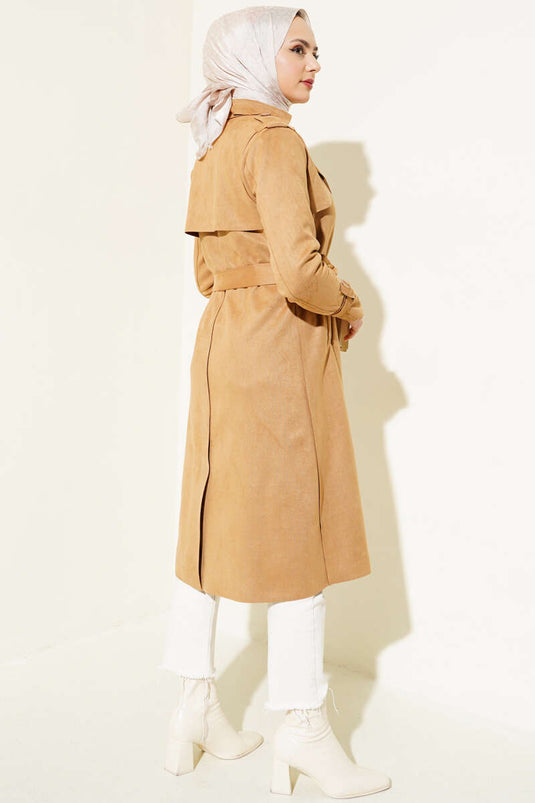 Trench-Coat En Daim Araboy Ceinturé Biscuit