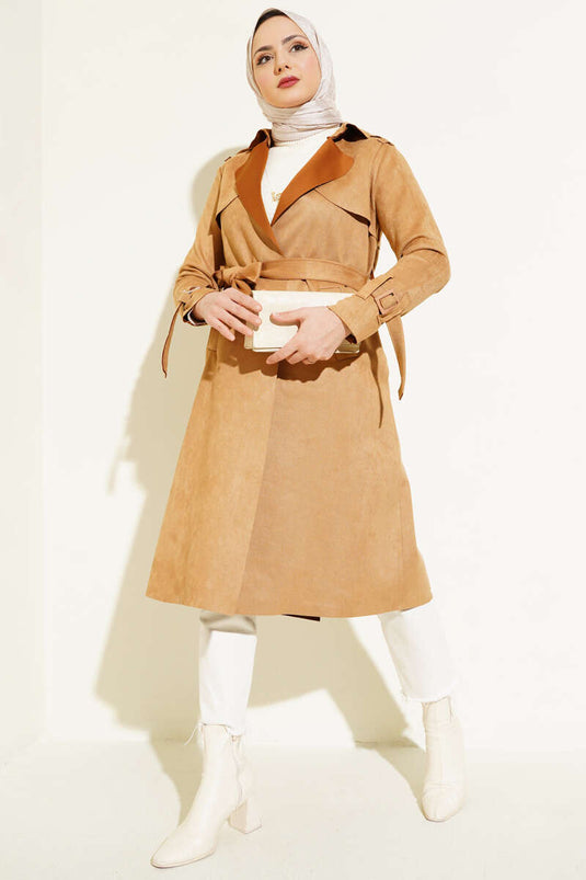 Belted Suede Trench Coat Biscuit