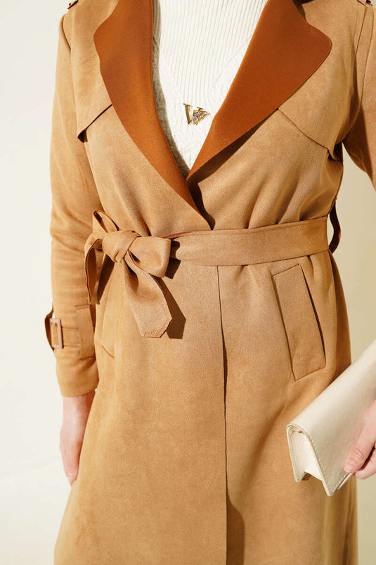 Trench-Coat En Daim Araboy Ceinturé Biscuit