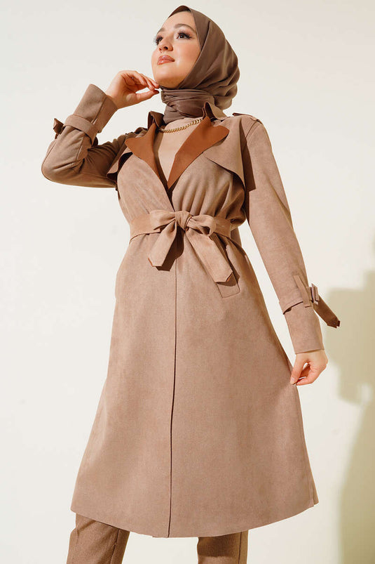Trench-Coat En Daim Araboy Ceinturé Camel