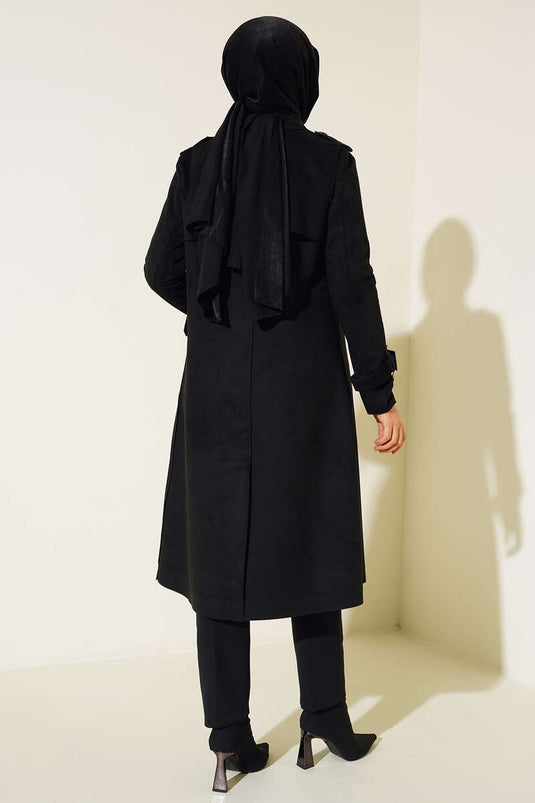 Trench-coat en daim noir Arabboy ceinturé