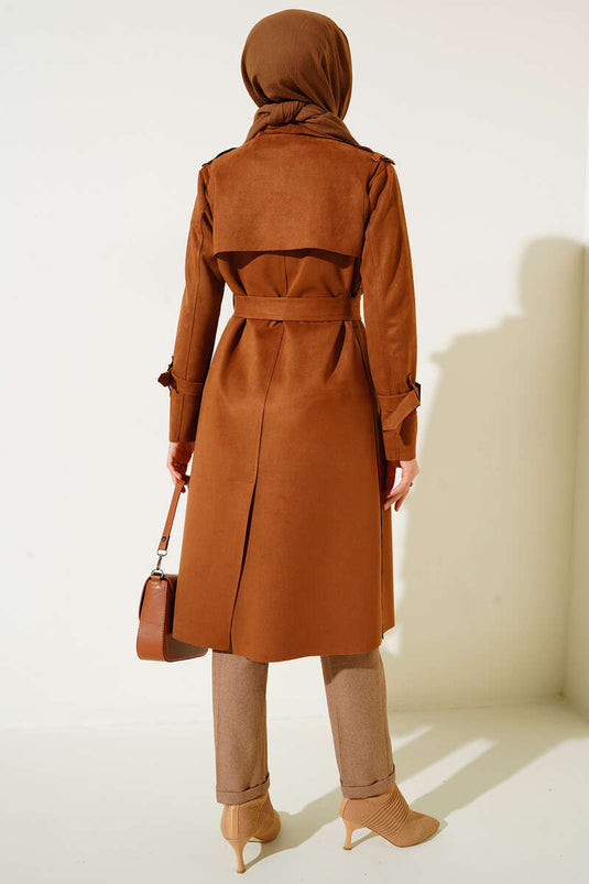 Belted Suede Trench Coat Tan