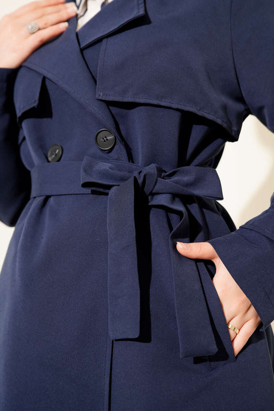 Belted Araboy Trench Coat, Navy Blue