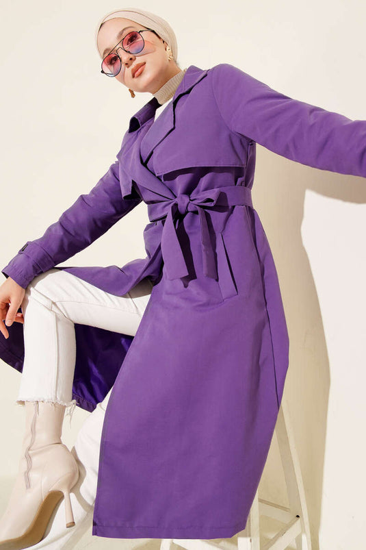 معطف واقٍ من المطر من أرابوي بحزام، لون أرجواني