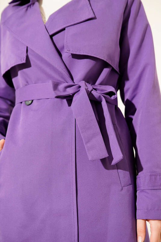 معطف واقٍ من المطر من أرابوي بحزام، لون أرجواني