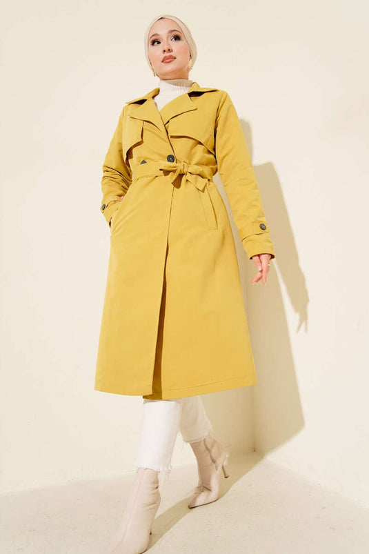 معطف ترنش أرابوي بحزام، أخضر زيتوني