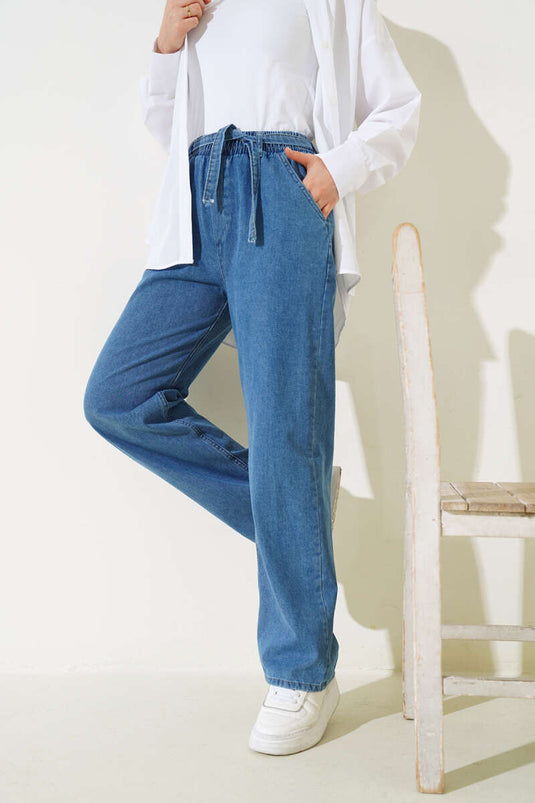 بنطلون جينز مطاطي بخصر مربوط