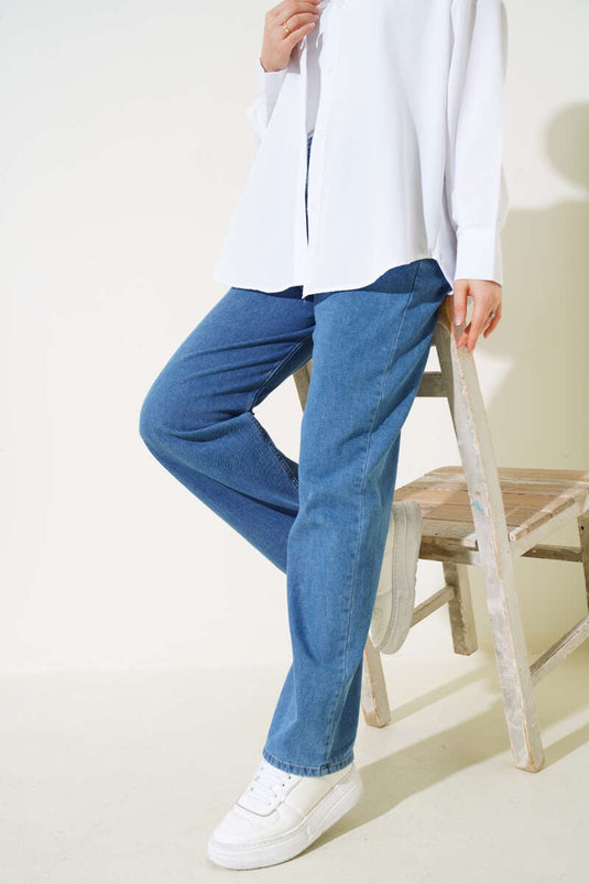 بنطلون جينز مطاطي بخصر مربوط