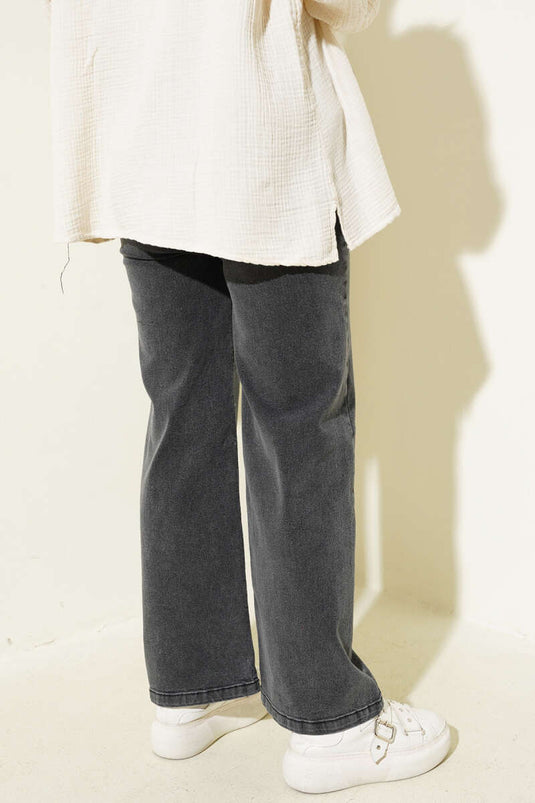 Pantalon en jean gris fumé avec ceinture élastique et bande à la taille