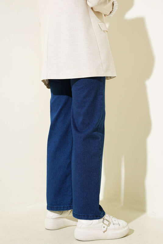 Pantalon en jean bleu marine avec ceinture élastique à la taille