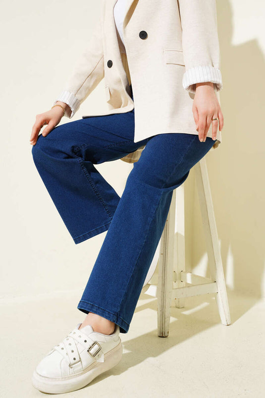 Pantalon en jean bleu marine avec ceinture élastique à la taille