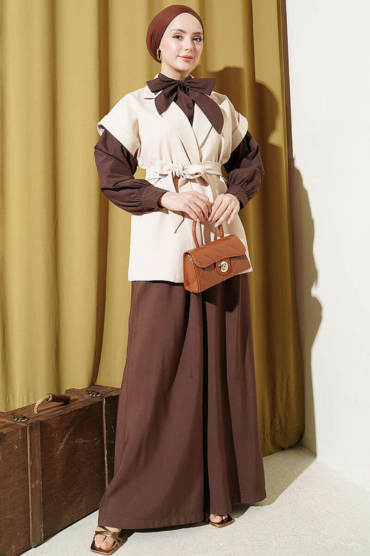 Gilet Blazer con Cintura Beige