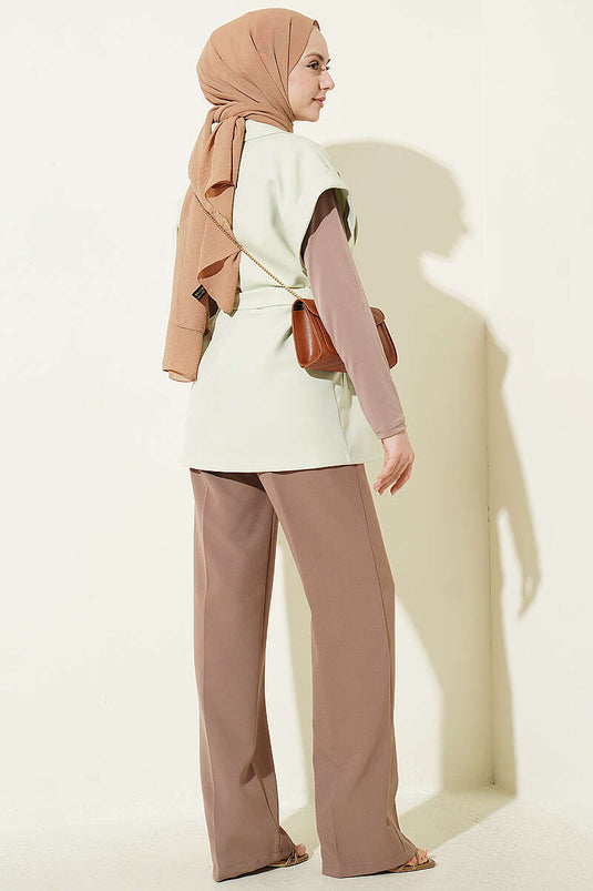 Belted Blazer Vest in Olive Green