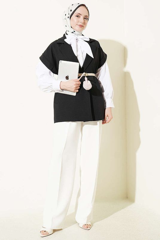 Gilet Blazer con Cintura Nero