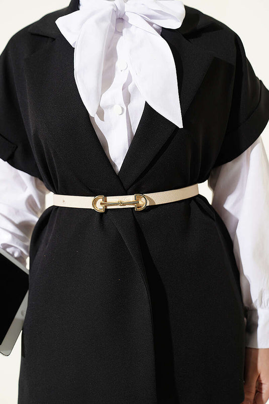 Gilet Blazer con Cintura Nero