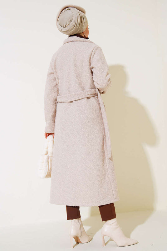 Belted Boucle Coat Beige