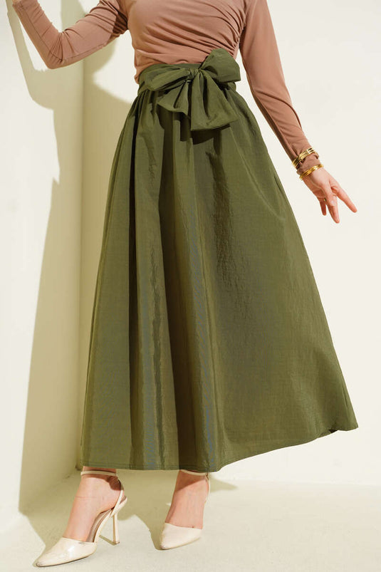 تنورة جرس بحزام كاكي