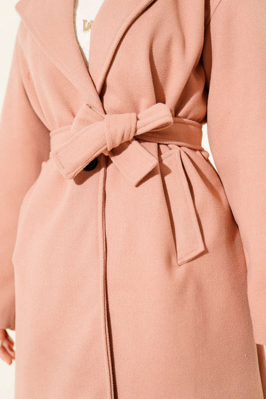 Kuşaklı Cepli Kaşe Kaban Pudra