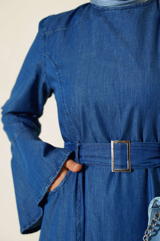 فستان جينز بجيب وحزام