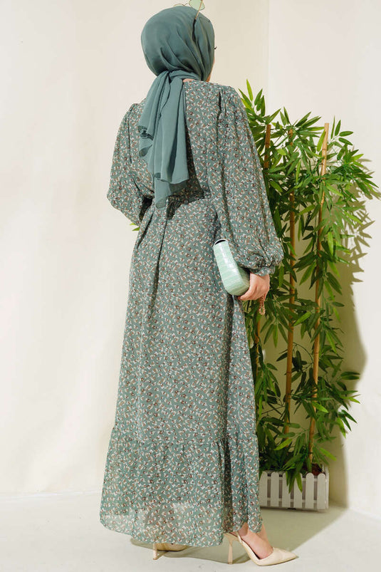 Belted Flower Patterned Dress Mint