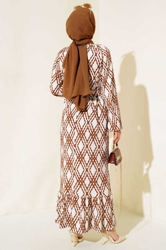 Robe à motifs ceinturée marron