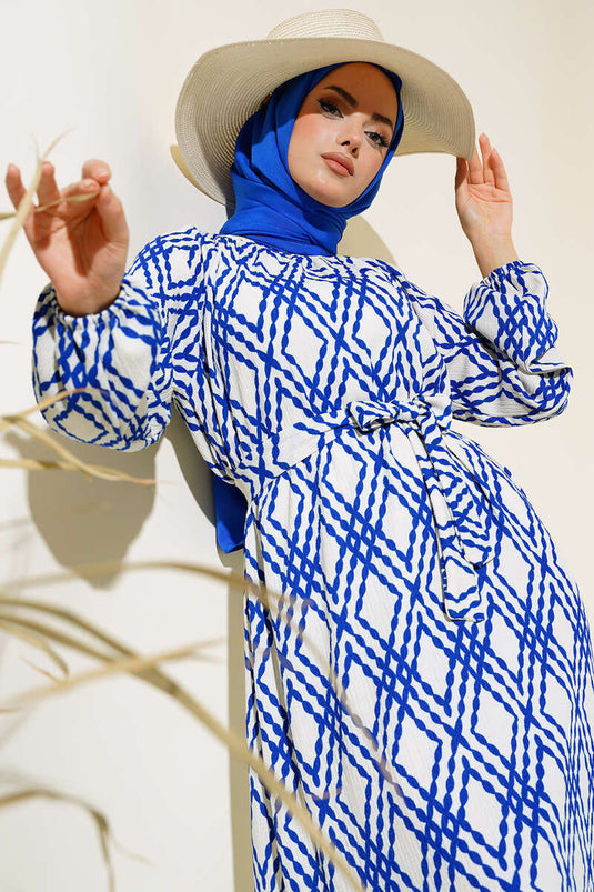 Belted Patterned Dress Saxe