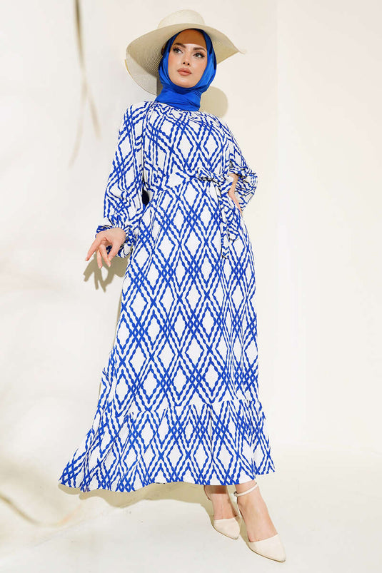 Belted Patterned Dress Saxe