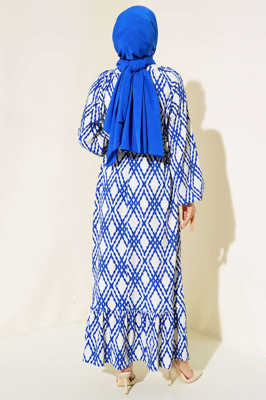 Belted Patterned Dress Saxe